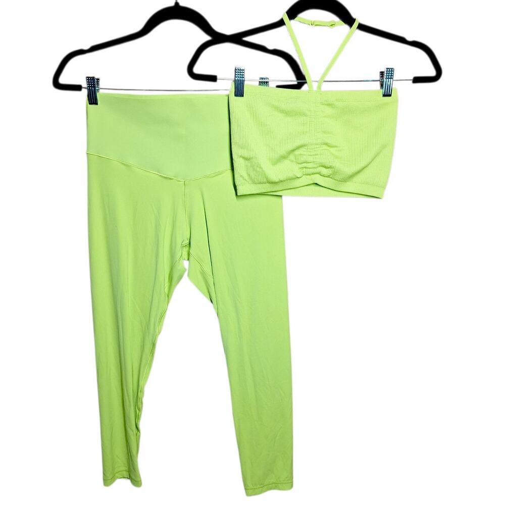 Aerie Offline neon green workout set size large high rise legging & halter bra